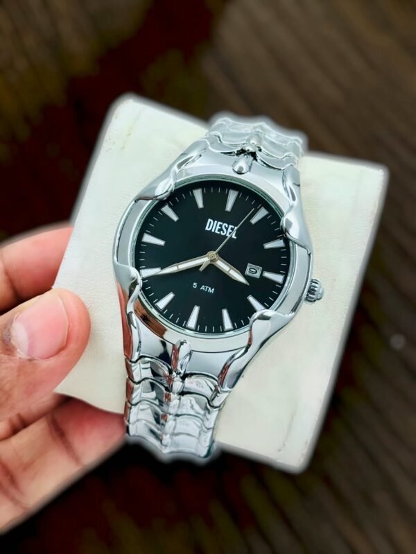 Diesel Gunmetal and Gold Two-Tone Black Dial Date Watch for Men, diesel date watch