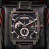 TAG Heuer Black Square Dial Chronograph Quartz Men's Watch with Leather Strap, tag heuer chronograph watch