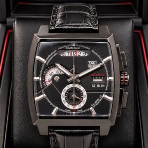 TAG Heuer Black Square Dial Chronograph Quartz Men's Watch with Leather Strap