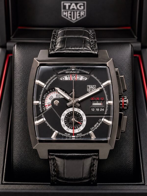 TAG Heuer Black Square Dial Chronograph Quartz Men's Watch with Leather Strap, tag heuer chronograph watch