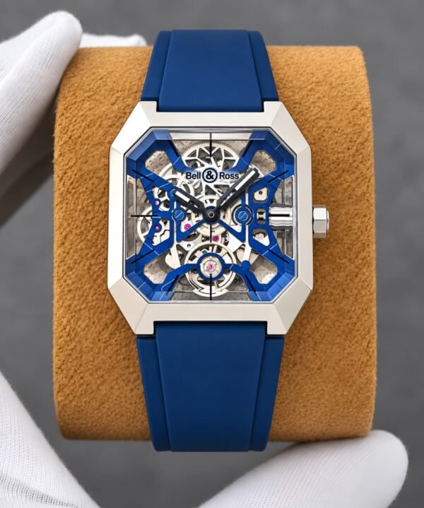 Bell & Ross Blue Square Skeleton Dial Silicone Sports Watch for Men, bell & ross skeleton watch