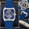Bell & Ross Blue Square Skeleton Dial Silicone Sports Watch for Men, view 4