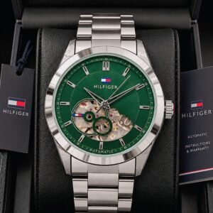Tommy Hilfiger Green Dial Semi-Skeleton Automatic Steel Watch for Men