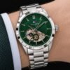 Tommy Hilfiger Green Dial Semi-Skeleton Automatic Steel Watch for Men, view 2