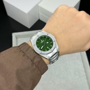 Hublot Green Dial Octagonal Silver Steel Bracelet Quartz Men's Watch