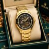 Rolex Men's Gold-Tone Black Skeleton Dial Automatic Watch with Gold Steel Bracelet, rolex skeleton watch