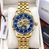 Seiko Men's Gold Steel Blue Dial Skeleton Automatic Watch (7AAA), seiko skeleton watch