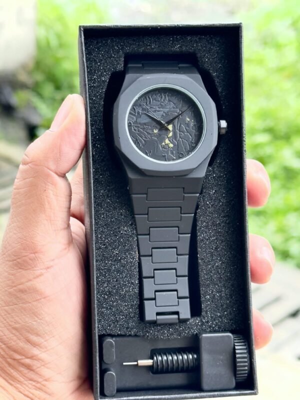 Men's Matte Grey Octagon Dial All-Grey Steel Bracelet Quartz Watch
