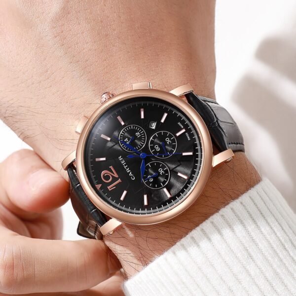 Cartier Men's Rose Gold Black Dial Chronograph Quartz Watch with Black Leather Strap (7A), cartier chronograph watch
