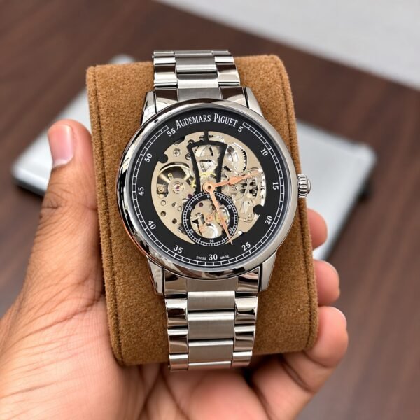 Audemars Piguet Men's Silver Steel Skeleton Dial Automatic Watch with 3-Link Bracelet (7AA)