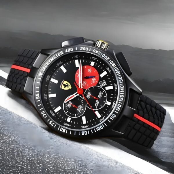 Ferrari Racing Chronograph-Style Black Silicone Sports Watch for Men, ferrari chronograph watch