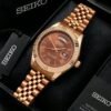 Seiko Rose Gold Fluted Bezel Brown Dial Day-Date Quartz Men's Watch, seiko day-date watch