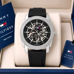 Tommy Hilfiger Skeleton Automatic-Style Silver Bezel Men's Watch