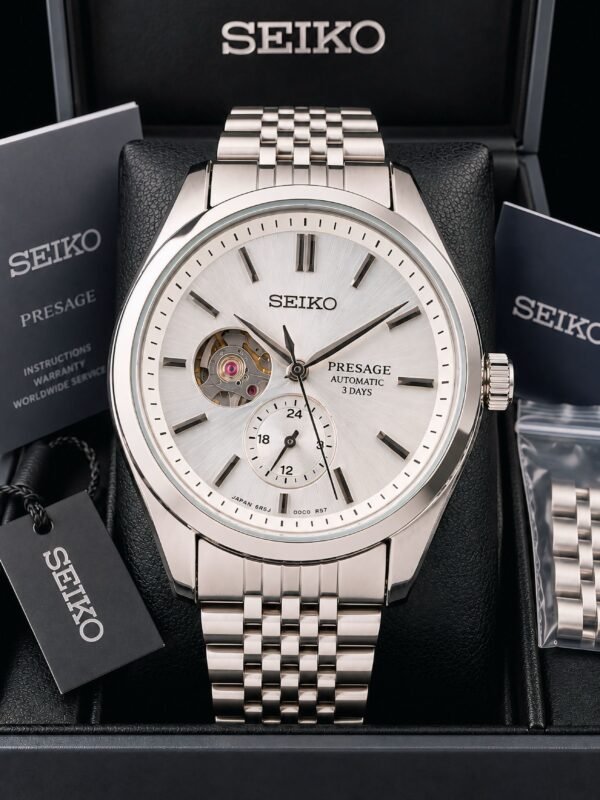 Seiko Pearl Silver Dial Open Heart Automatic Watch for Men, seiko open heart watch