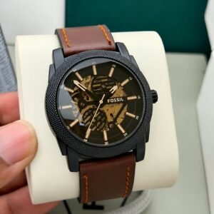 Fossil Skeleton Tourbillon Automatic Brown Leather Watch for Men