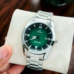 Men's Green Gradient Dial Date Quartz Watch with Silver Steel Bracelet