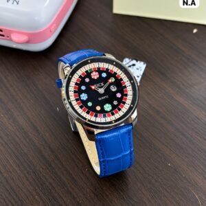 Men's Casino Roulette Dial Quartz Watch with Blue Croco Leather Strap