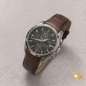 Men's Black Dial Date Chronograph Watch with Brown Croco Leather Strap