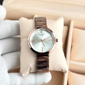 Women's Rose Gold Round White Dial Slim Bracelet Quartz Watch (Premium Quality)