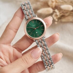 Fossil Women's Two-Tone Rose Gold Silver Green Dial Date Quartz Watch with Steel Bracelet