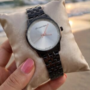 Calvin Klein Black Steel Bracelet Silver Crystal Dial Women's Quartz Watch