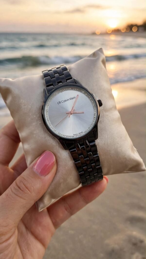 Calvin Klein Black Steel Bracelet Silver Crystal Dial Women's Quartz Watch, calvin klein quartz watch
